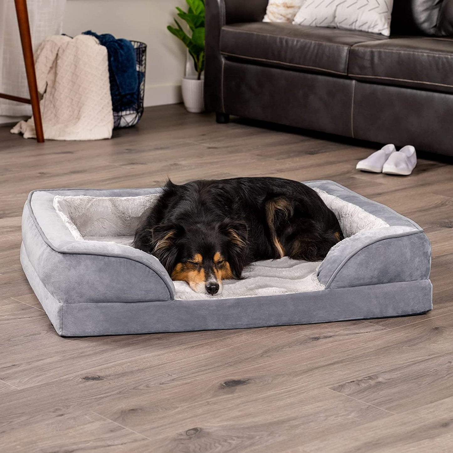 Soft, Orthopedic Foam Perfect Comfort Dog Bed with Washable & Removable Cover -Velvet Waves - Granite Gray, Dogs up to 55 Lbs - Large