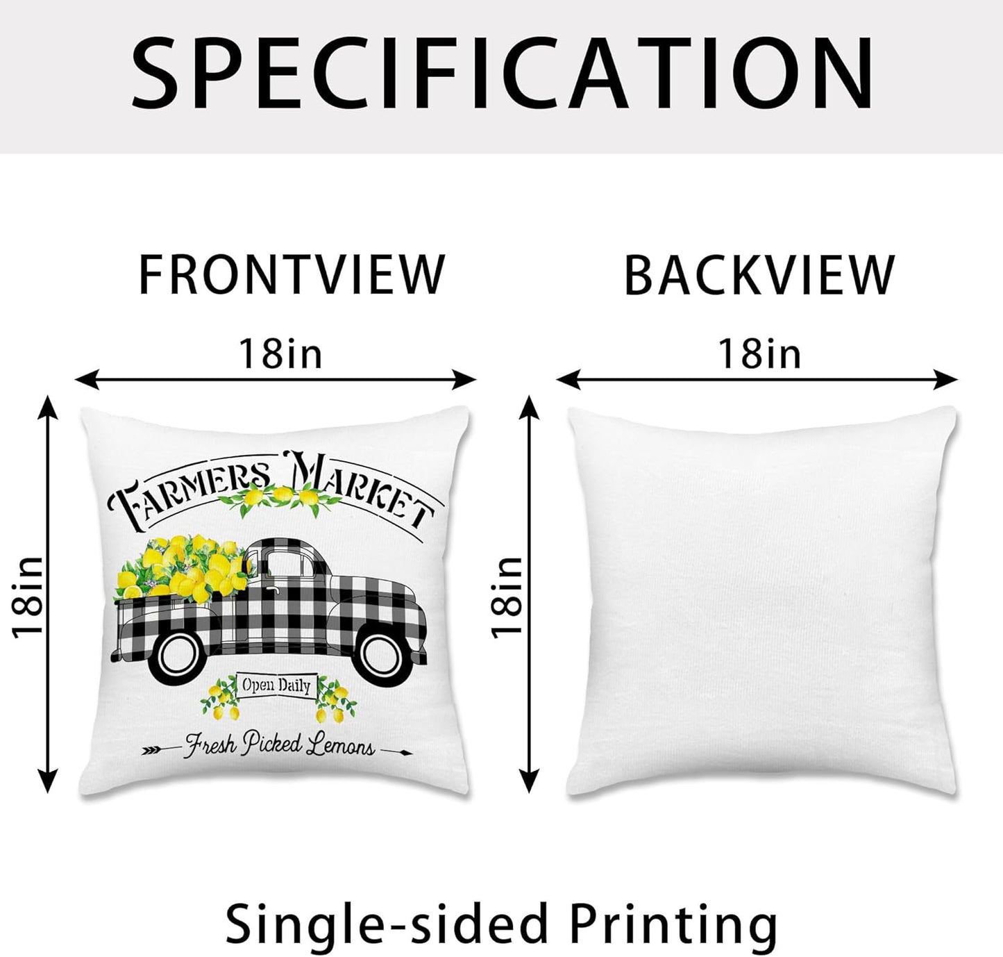 Lemon Farmhouse Pillow Covers 18X18 Set of 4, Summer Outdoor Decorative Buffalo Plaid Throw Pillow Covers, Spring Cushion Case for Couch Sofa Living Room Bedroom Indoor Decor(No Insert)
